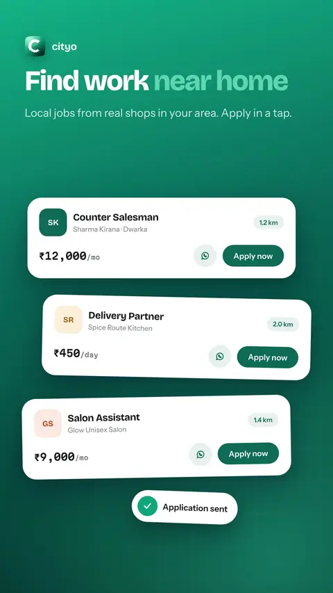 Local jobs from shops nearby with Apply buttons.