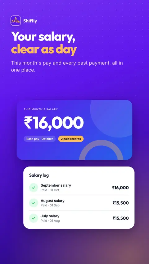 This month's salary and a log of past salary payments.